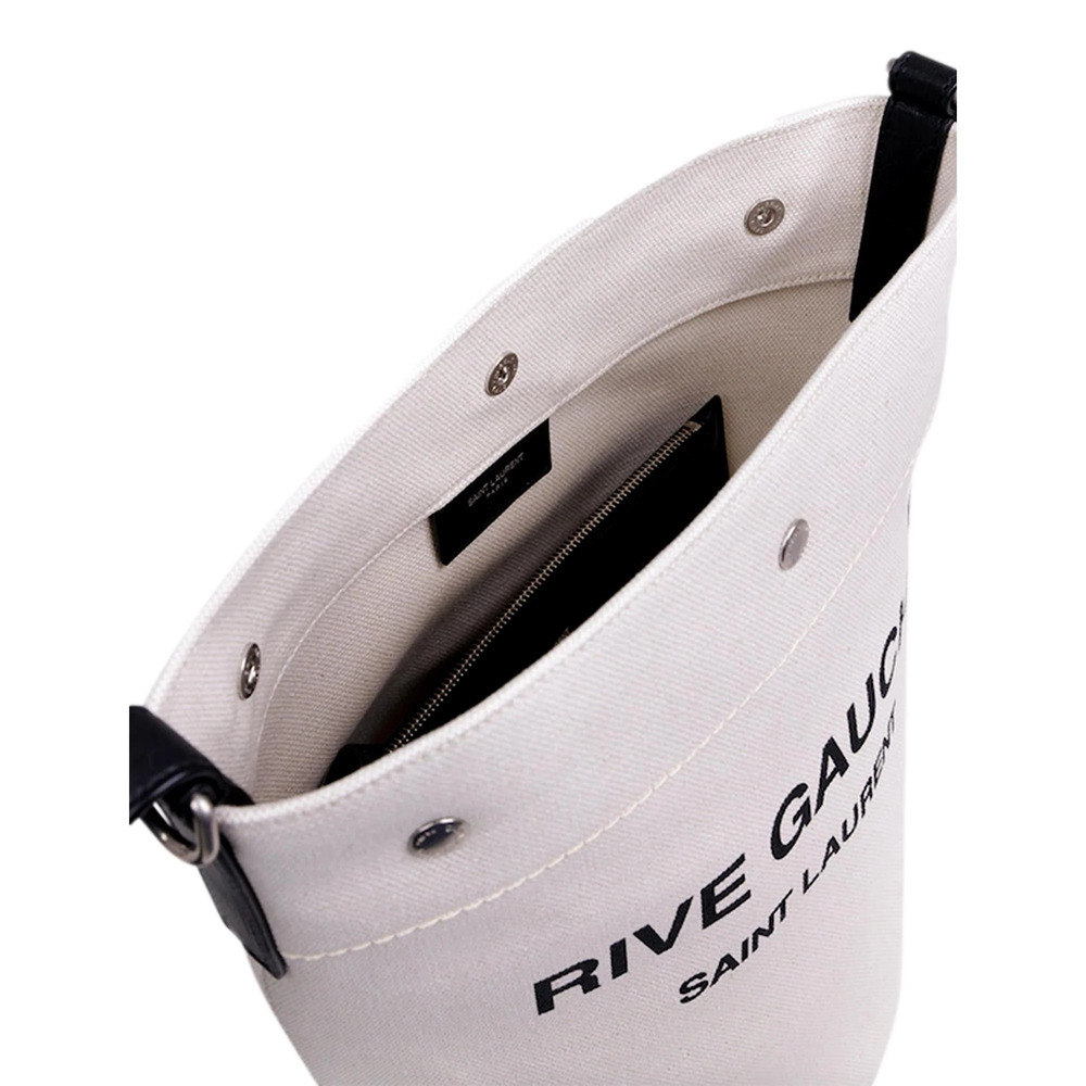 Saint Laurent Rive Gauche Black Leather Trim Linen Bucket - Picture 3 of 4